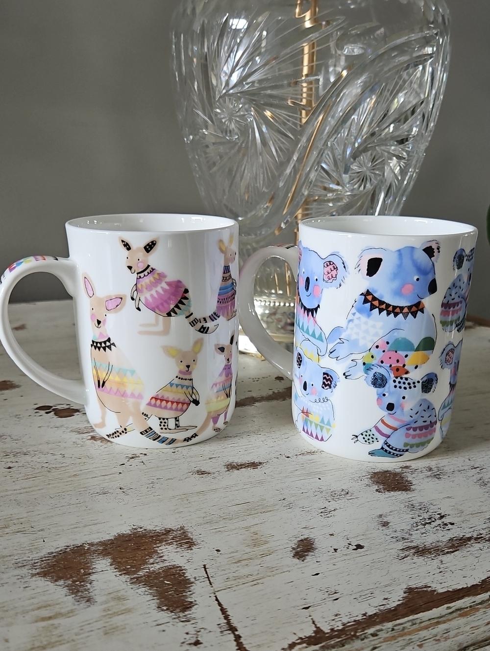 Set of 2 Australian Ashdene Cooee Bone China Collectible Mugs- Pastel Multicolor